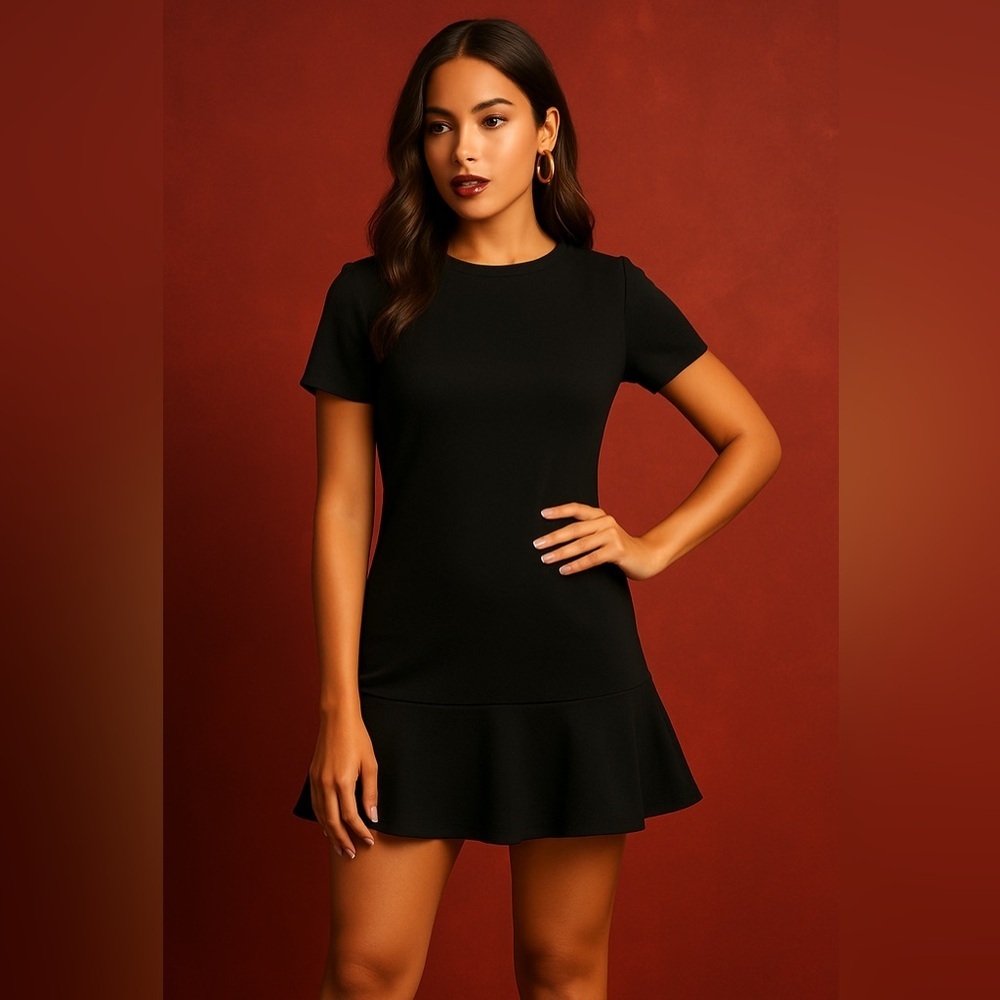 ASOS DESIGN short sleeve ponte mini dress with pep hem in black size 8 - Picture 1 of 6